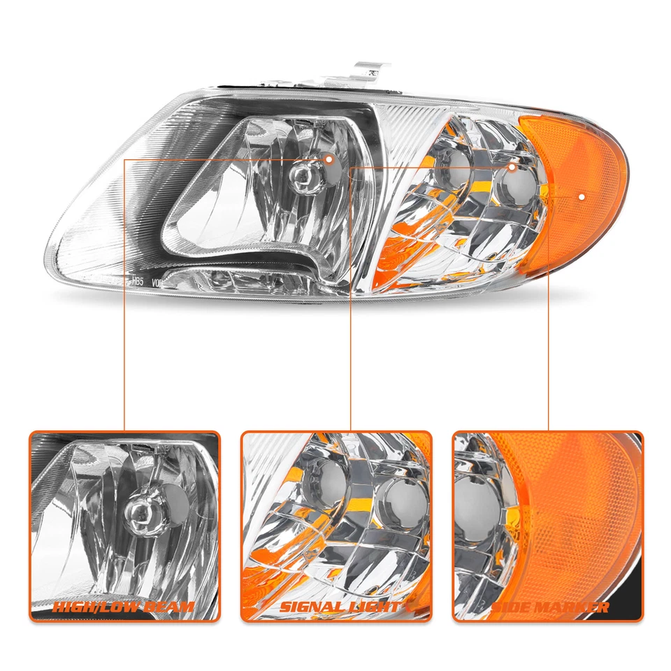 Faros cromados para Dodge Caravan Chrysler Town & Country 2001-2007 Foto 4 de 4