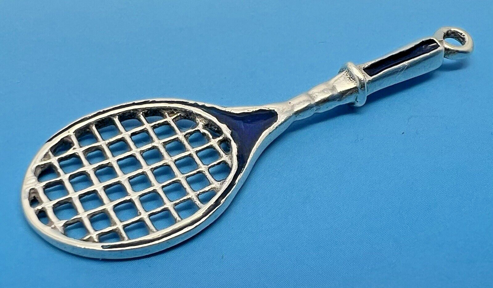 SOLID SILVER & ENAMEL TENNIS RACKET PENDANT LONDO… - image 20