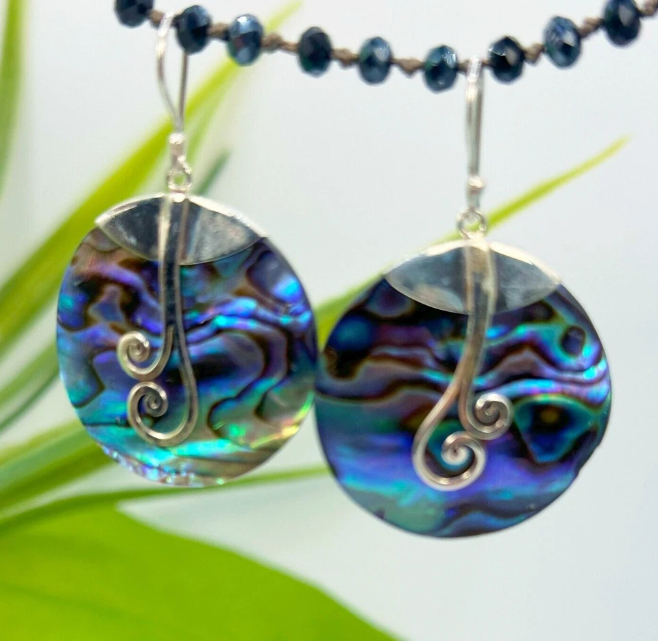 Pendiente redondo abulón Paua Shell hecho a mano de plata de ley 925 ¡NUEVO DISEÑO! Foto 2 de 4