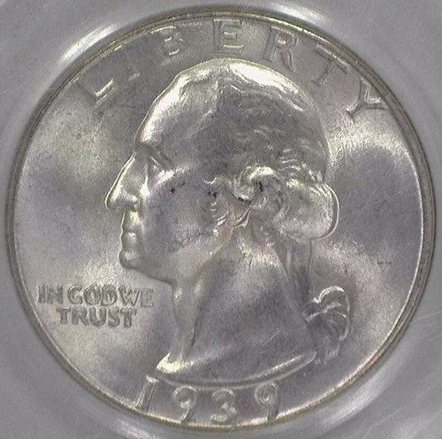 1939 Washington Silver Quarter Graded MS65 PCGS Certified #8245040 Sharp Strike