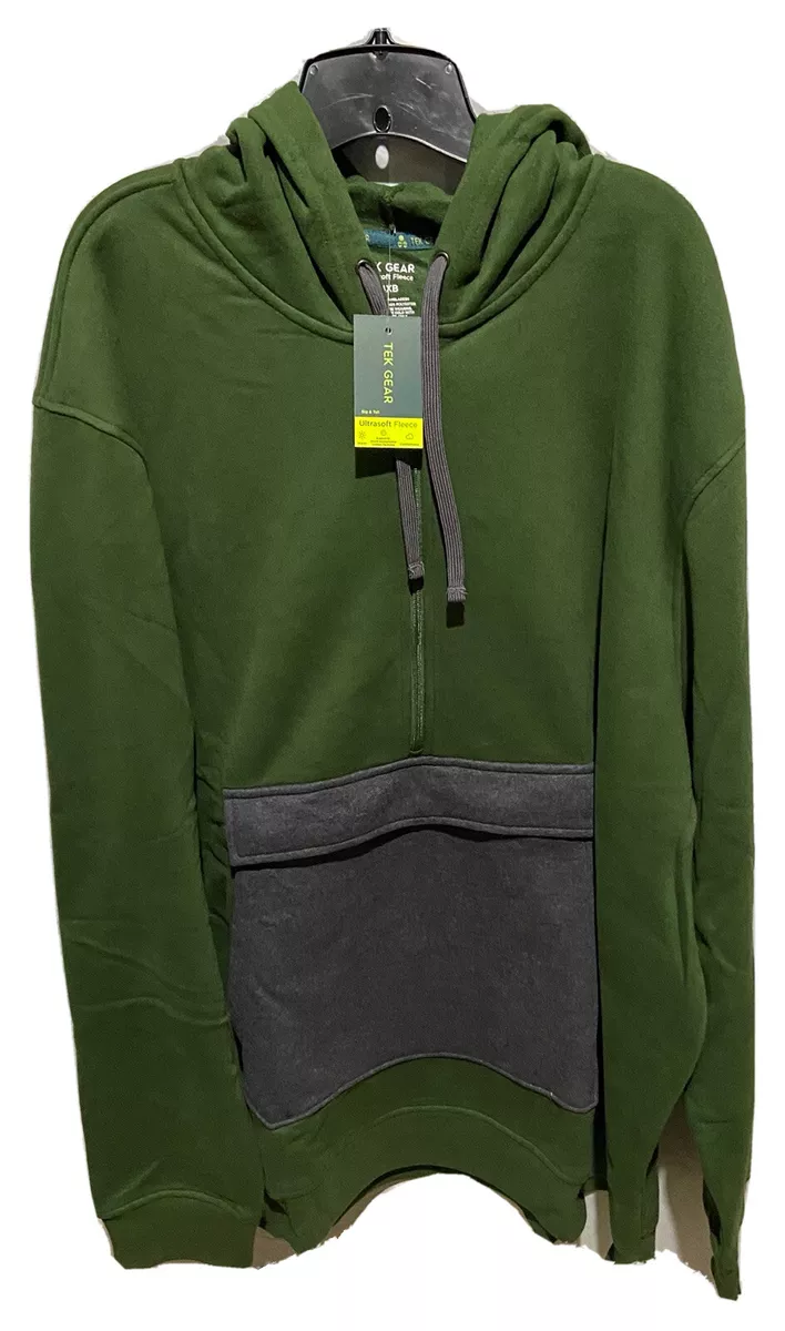 Tek Gear Mens Green Gray Ultra Soft Fleece Pullover Hoodie