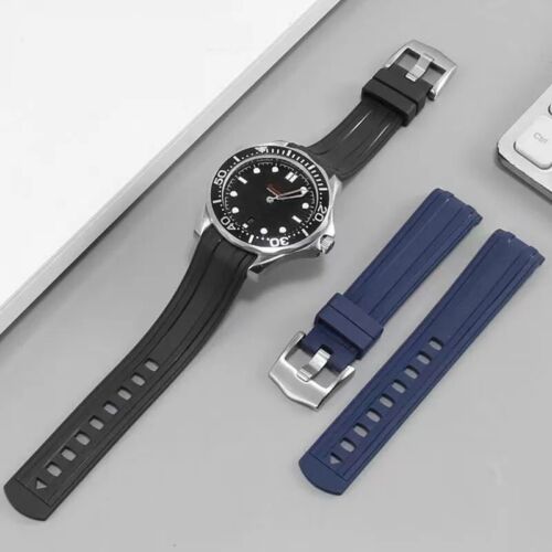 20 mm gebogenes Ende schwarz FKM Kautschuk Armband für 41 mm Omega Seamaster 300M - NEU - Bild 2 von 14