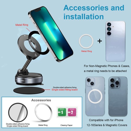 Vacuum Magnetic Phone Holder Stand For iPhone 16 15 14 13 12 For Your Car/Desk - Picture 17 of 20