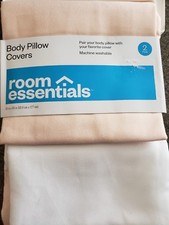Two 2 Body Pillow Covers Room Essentials 20" x 50" 1-Pink/Gold 1-White