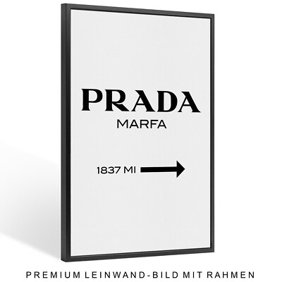 Wandbild Leinwand mit Rahmen , Prada Luxus Marke , Weiß Kunst Dekoration