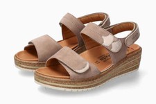 Mephisto Women's Riley Light Taupe 218 Wedge Heel Hook and Loop Strap Sandals