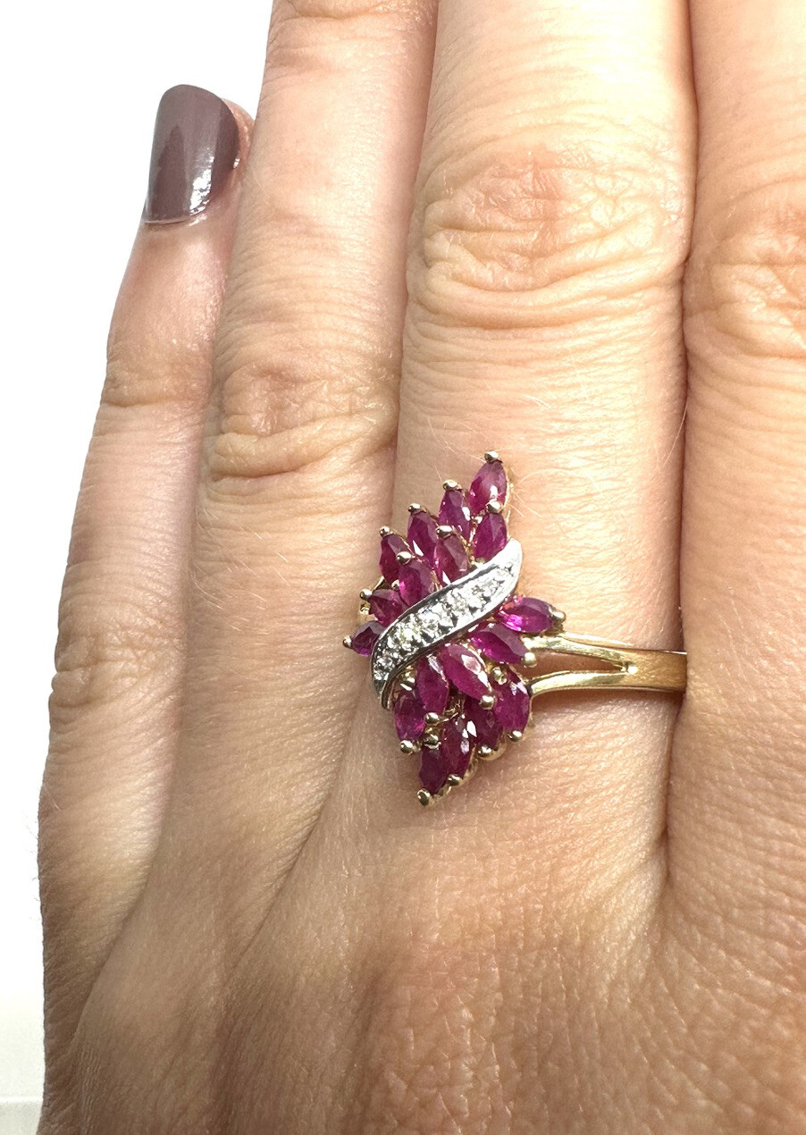 9ct Gold Ruby Ring Yellow Gold Ruby Diamond Ring … - image 12