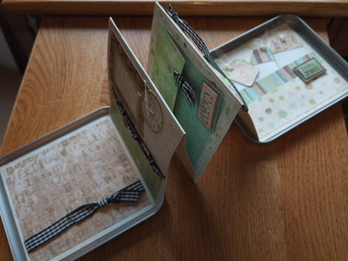 Handmade "Shabby Chic" Scrapbook Mini Photo Album Gift Tin, Pre-Made 5.5”x 5” - Picture 5 of 11