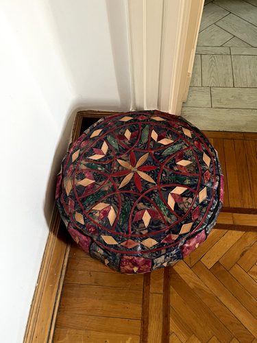 Egyptian camel leather footstool Pouf pouffe hand quilted mauve blue ottoman - Picture 7 of 7