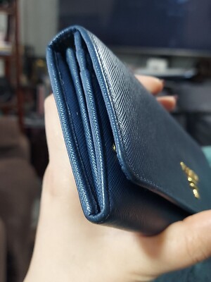 Authentic PRADA Saffiano Leather Long Wallet Navy Blue | eBay