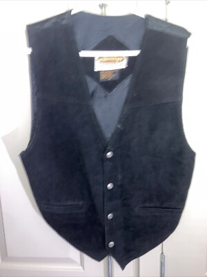 Vintage 80s Exclusive Paragraff Black Suede Leather Biker Vest Medium