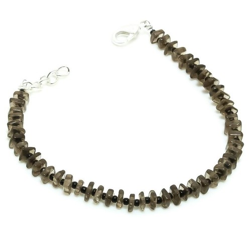Smoky Quartz Stone 925 Silver Mother Ethnic Beaded Root Chakra Bracelet Jewelry - Picture 5 of 6