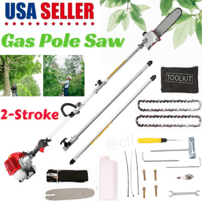 Pole Saw Gas Powered 58CC 2-Cycle Pole Chain Saw 11.5 inch Cutting Bar Long Tree