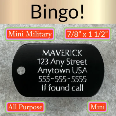 PET TAGS Custom Engraved Tags Personalized Luggage Tag MINI MILITARY Dog Tag MINI BLACK