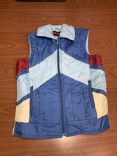Vintage Scoo Puffer Vest 70s Size Large Blue Full Zip Chevron