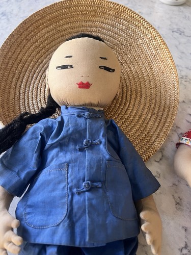 Vintage ADA LUM Hong Kong Lot of 2 Chinese Cloth Doll All Hand Sewn 1960's - Picture 2 of 6