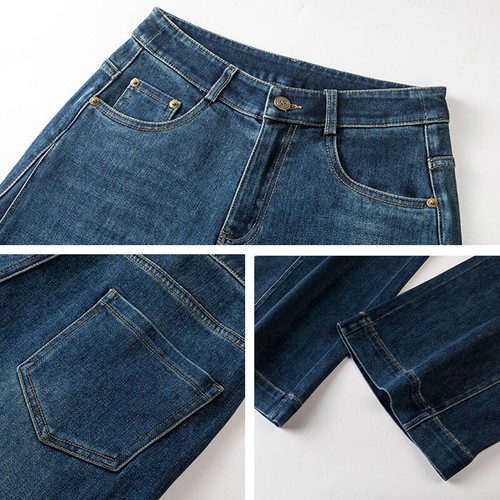 Lady Vintage Flared Jeans Bell Bottom Denim Pants with Pockets Slim Trouser Blue - Picture 6 of 7