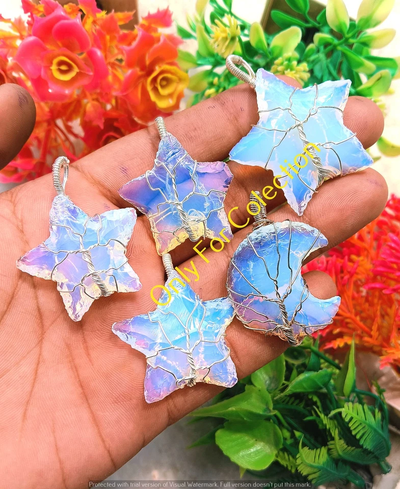 Lote de colgantes de estrellas de piedras preciosas de opalita a granel joyas envueltas en alambre de cobre Foto 3 de 3