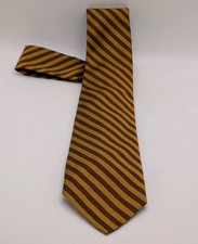 Brooks Brothers Makers Silk Neck Tie Repp Stripe Woven England Gold Brown VTG