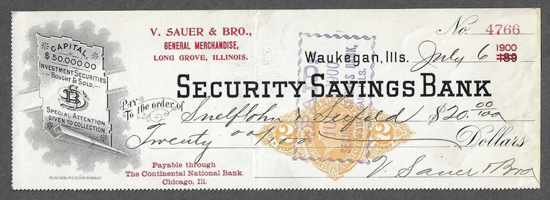 1900 Waukegan Illinois Bank Check RN-X7