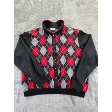 Alfred Dunner Vintage Argyle Button Front Polo Top Red Black Grey 2X Made in USA