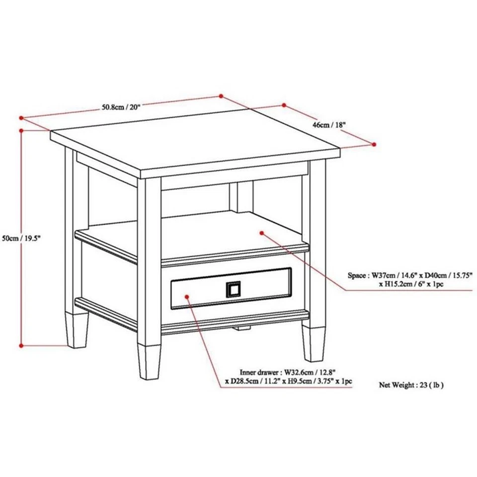 Home Square 2-Piece Wood 20" Rectangle Transitional End Side Table Set - Image 3 of 4