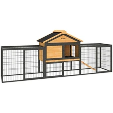 PawHut 85" Rabbit Hutch Outdoor with Steel Run Box, Removable Plastic Tray