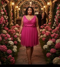 David's Bridal short cowl back V-neck dress in Hot Pink Size 30