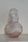 VTG Pink Depression Glass Floral Tumble Up Bedside Water Carafe Decanter & Glass