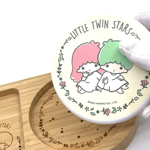 Sanrio Little Twin Stars Bamboo Tray with Ceramic Coaster - 第 3/4 張圖片