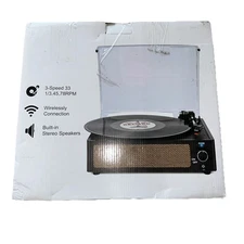 Vinyl Record Player w/ Bluetooth Speakers & Belt Driven 3 Speed Retro Turntable