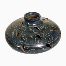 Mexican Restaurant Decor Studio Pottery Dark Teal Vase 5 3/4" x 2 3/4" Spirals