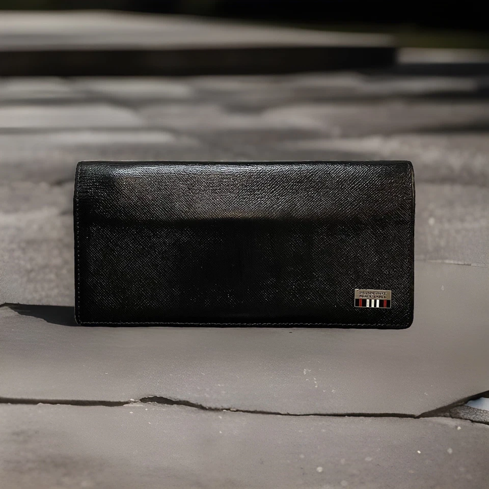 RARE Burberry Black Label Continental Bifold Black Red Leather Wallet Men Women - Image 2 of 4