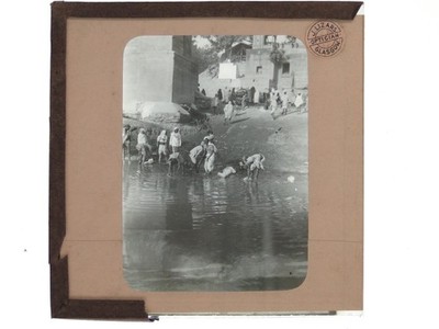 People Bathing River Ghat India By J Lizars Glasgow Magic Lantern Slide c1900s