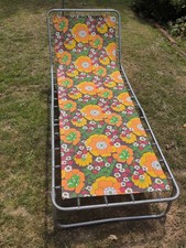 Vintage Sun Lounger 1970s Floral Flowers Canvas Garden Camping Retro Sun Bed