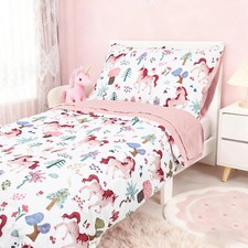 Toddler Bedding Set for Girls, Kids Comforter Set Pink Reversible, Ultra Soft 