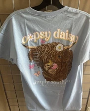 NWT Highland Cow Flower Simply Southern T-shirt Sz XL Oopsy Daisy Butterfly