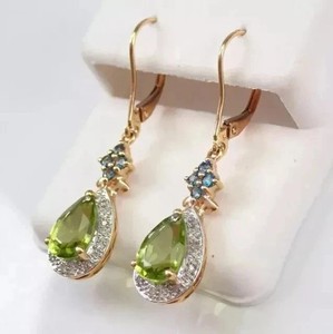 Authentic 2.50Ct Pear Cut Lab Created Peridot Women Dangle Earrings 14K Yellow Gold Plated