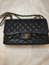 Chanel Classic Double Flap Bag quilted Caviar Jumbo black w/ Gold Hardware COA