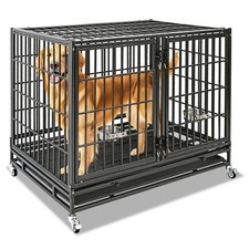 43 In Stackable Dog Crate Cage Kennel for Large Dog w/Divider and Feeding Bowls