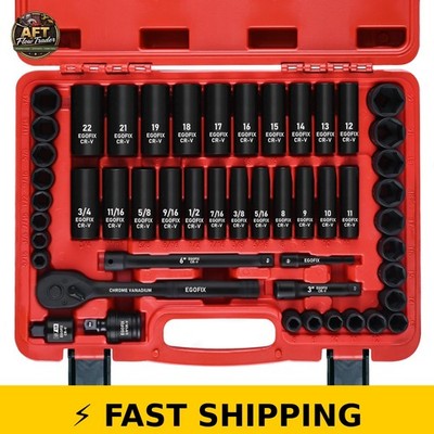 EGOFIX 50-Piece 3/8'' Drive Impact Socket Set with Ratchet & Extensions
