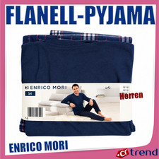 Enrico Mori Herren Flanell Pyjama Blau Rot Kariert Schlafanzug 100% Baumwolle