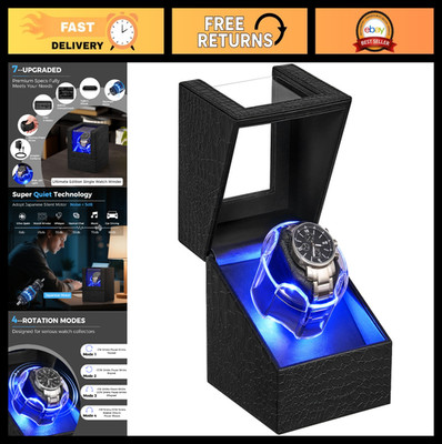 Automatic Watch Winder with LED Light, Quiet Motor, Battery/USB Powered, 4 Modes