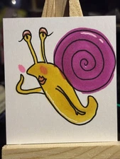 ACEO Art Card Pin Up Snail Goofy OOAK Artist Trading Card "Snoris"