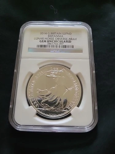 2014 Great Britain S2PND Britannia Lunar Horse Obverse-Mule NGC GEM UNC