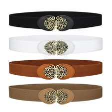 4 Pack Women Elastic Waist Belt for Dresses, 1.57" Width Stretchy Fashion Bel...