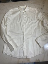 Hugo Boss Slim Fit White Textured Dress Shirt Men 16 L Hidden Placket Cotton