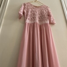 Pink Lace Fit Flare Long Dress with Half Sleeves, Girls Party Wedding