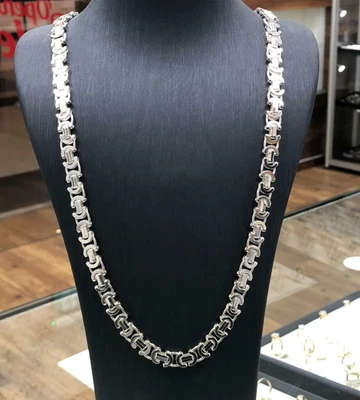 8mm Flat Byzantine Heavy Necklace 925 Solid Sterling Silver Mens 18" 20" 22"-30" - Image 1 of 4