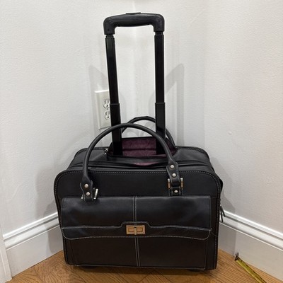 Samsonite Black Leather Rolling Wheel Laptop Bag Carry On Under Seat 16x13x8